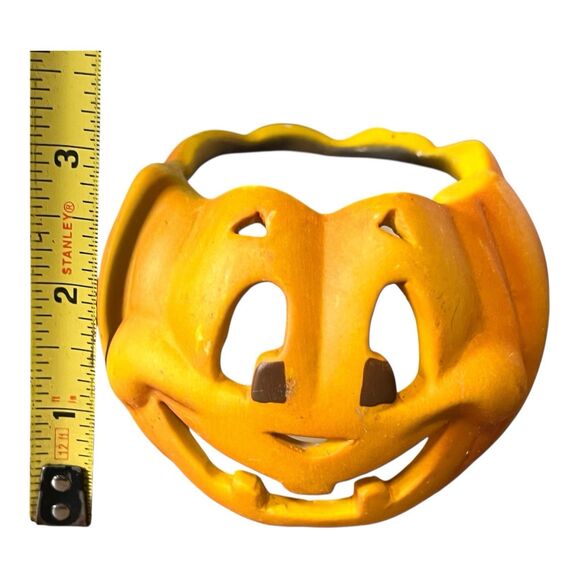Vtg Terra Cotta Jack o Lantern Tea Light Holder Halloween Decor - Picture 6 of 9